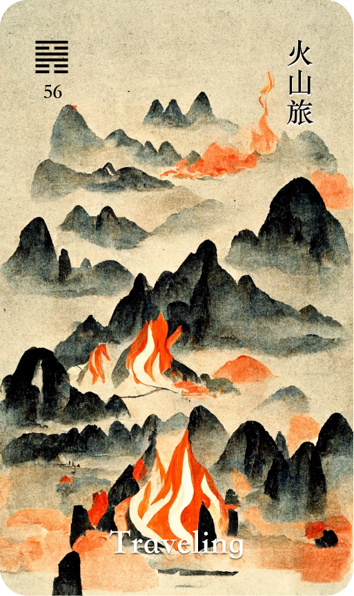 Hexagram 56 火山旅 Lu The Traveler card