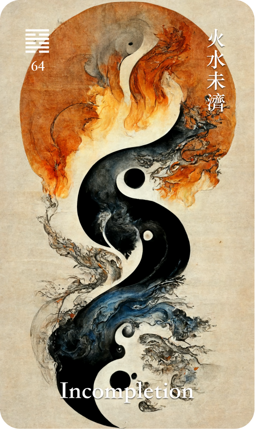 Hexagram 64 火水未濟 Wei Ji Before Completion card